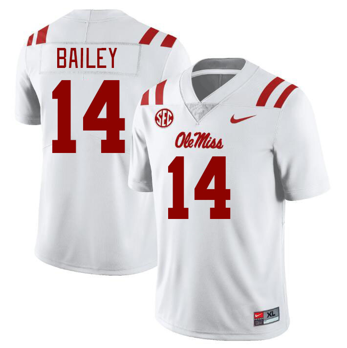 Men #14 Deljay Bailey Ole Miss Rebels College Football Jerseyes Stitched Sale-White